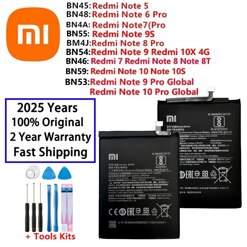 Высококачественный 100% оригинальный аккумулятор для Xiaomi Hongmi Redmi 7 10X Note9 Note 10 Note 5 6 8 8T 9 9S 10 10S Pro Аккумуляторы Bateria