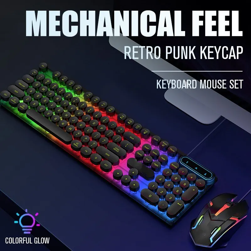 USB Проводная игровая клавиатура, мышь, комбо, ПК, радуга, цветная, светодиодный, с подсветкой, игровая мышь и клавиатура, набор для дома, офиса, геймера
