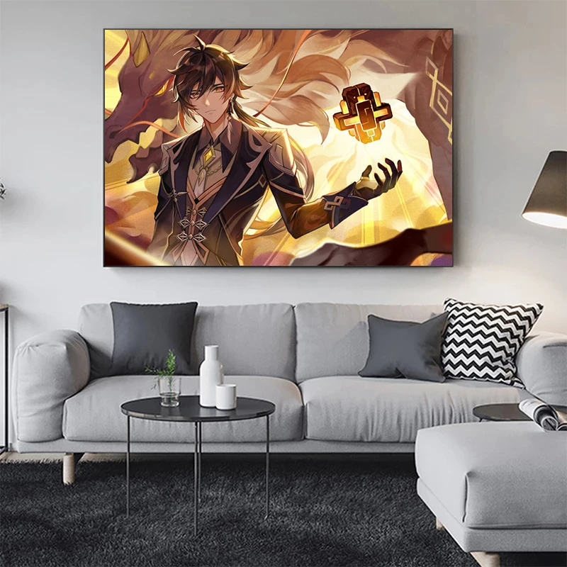 Фото Игровой постер God Genshin Impact Eye, плакаты из аниме Чжун ли, картины на холсте, HD Печатный домашний декор, настенное искусство, картина, украшение №5