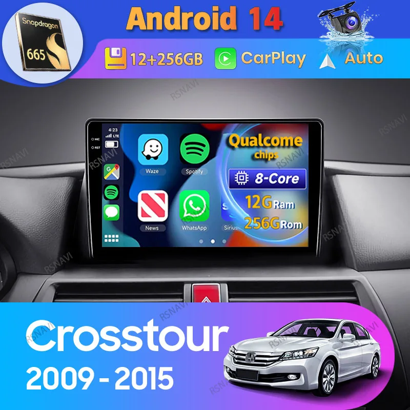 Автомагнитола на Android 14 для Honda Crosstour 1 TF 2009 2010 - 2015 Carplay, Автомобильная GPS-навигация, 2 Din, видеоплеер, стерео, DVD, Wi-Fi + 4G