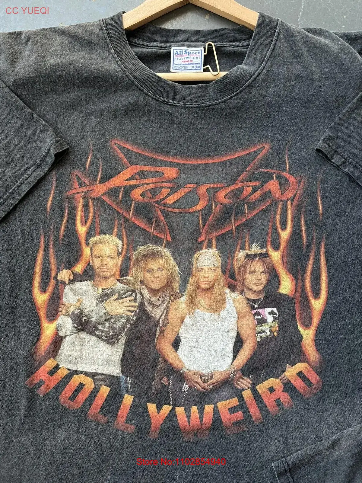 Винтажная футболка Poison Hollyweird 2002, черная футболка с короткими рукавами и группой vtg