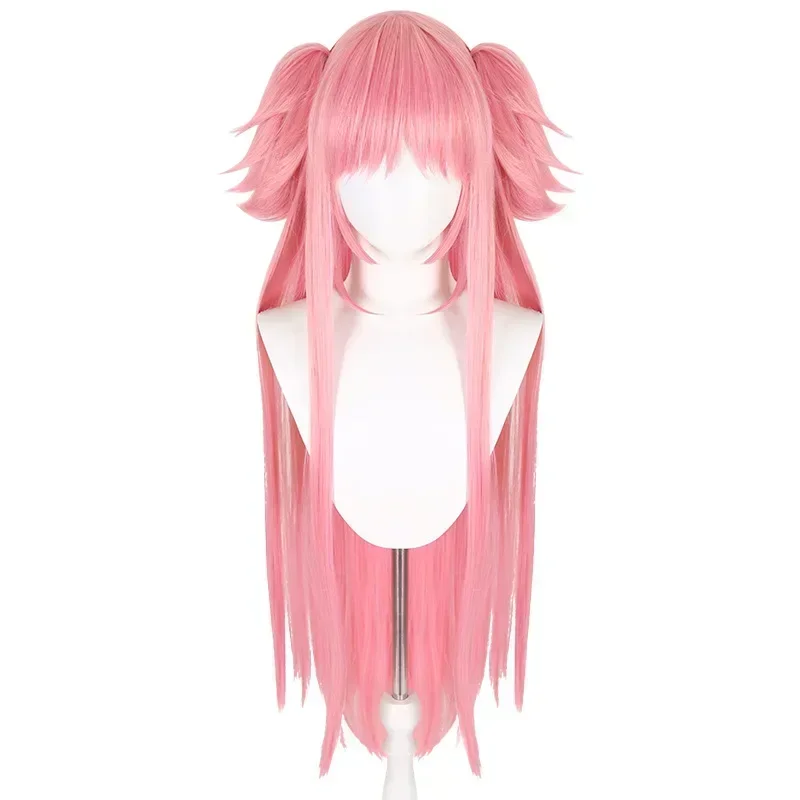 Фото Madoka Magica Косплей Парик Розовый С Челкой Синтетический Длинный Прямой Парик Ultimate Mdoka Двойной Хвост Косплей Волшебный Парик Девочки №5