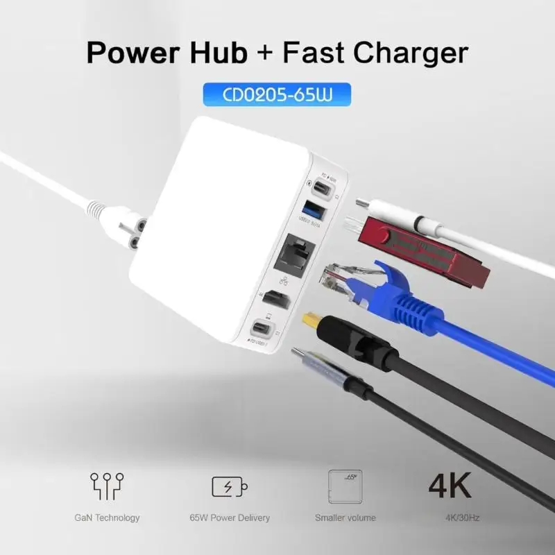 Фото 5 В 1 Портативный USB -зарядный док -станция Power Adapter с технологией PD60W для игр USB2.0 для клавишных мыши 193A 193A №2