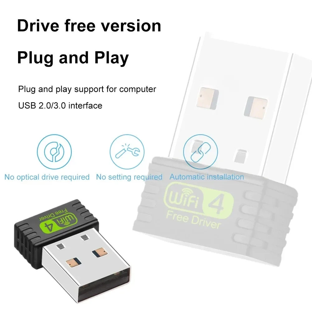 Фото 2,4 ГГц беспроводной мини-USB Wi-Fi адаптер 802.11N 150 Мбит/с сетевая карта Wi-Fi приемник ключ бесплатный драйвер для настольного ноутбука RTL8188 №4