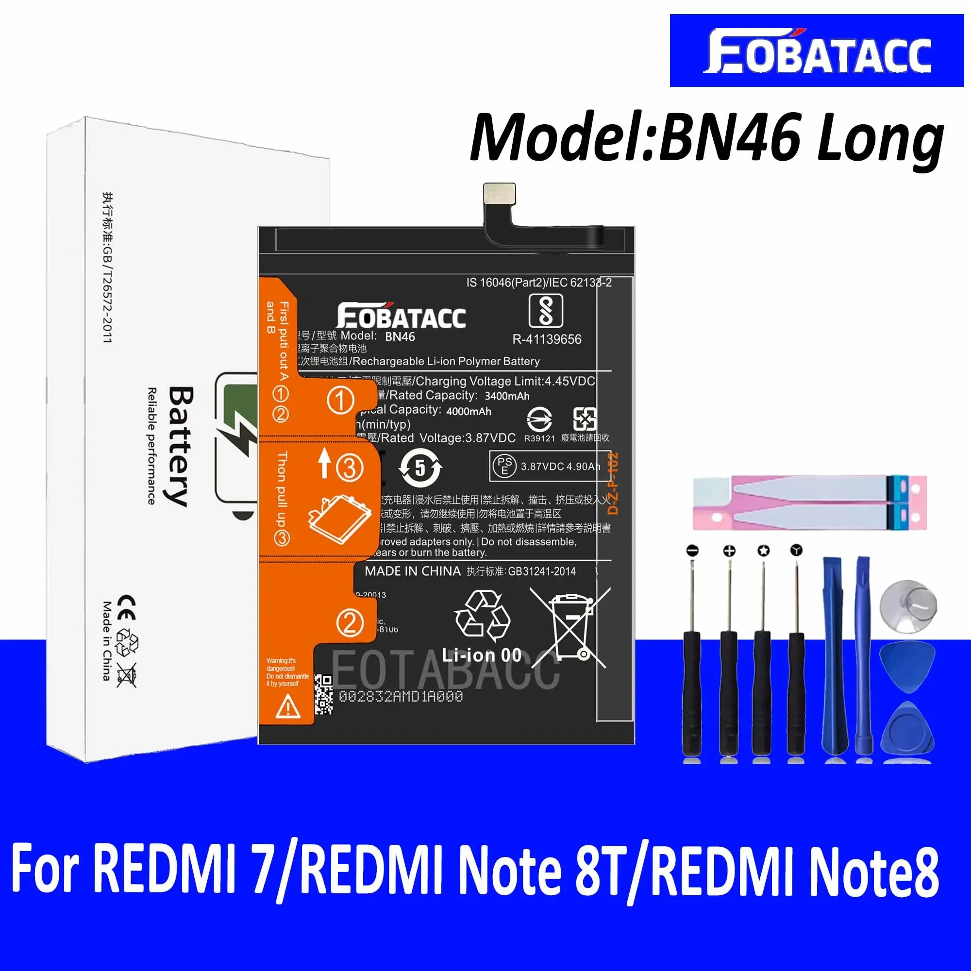 EOTABACC 100% новый оригинальный аккумулятор BN46 длиной для XIAOMI REDMi 7/Note 8T/Note8 аккумулятор + инструменты