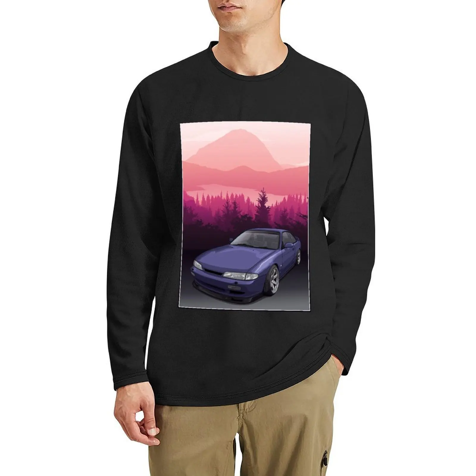 S14 Zenki с горой фон длинная футболка винтажная футболка толстовка топы облегающие футболки для мужчин