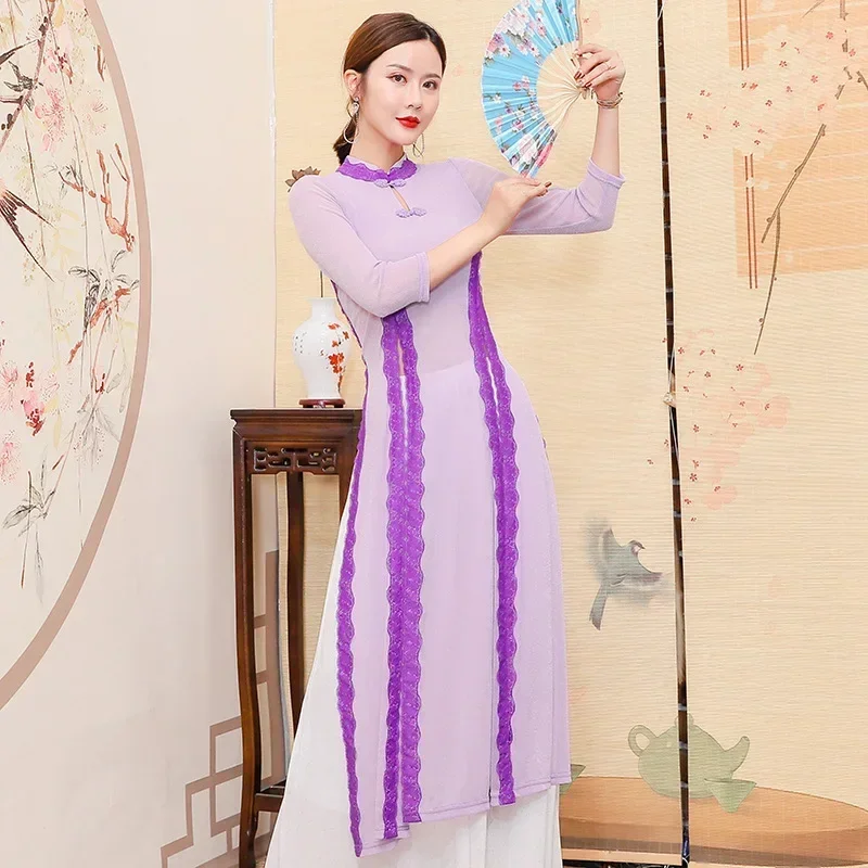Фото Винтажное восточное платье для танца живота, китайское платье Cheongsam, классическая униформа Hanfu, одежда с вышивкой, женский костюм для выступлений №5
