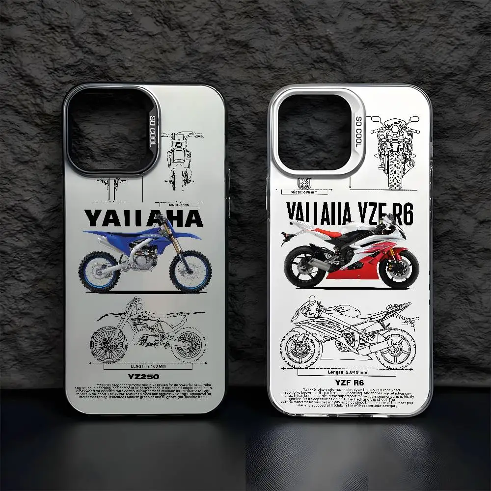 Модный роскошный автомобильный чехол для телефона Y-YamahaS для iPhone 17, 16, 15, 14, 13, 12, 11 Pro Max, черный, фиолетовый, матовый, лазерный, металлический, Aurora Funda