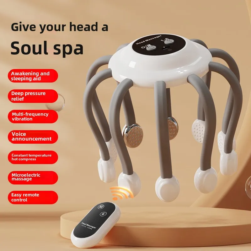 Новый интеллектуальный ритм-массажер для головы, массажер Octopus EMS, импульсный массажер для головы, Bluetooth-пульт дистанционного управления Массаж и расслабление