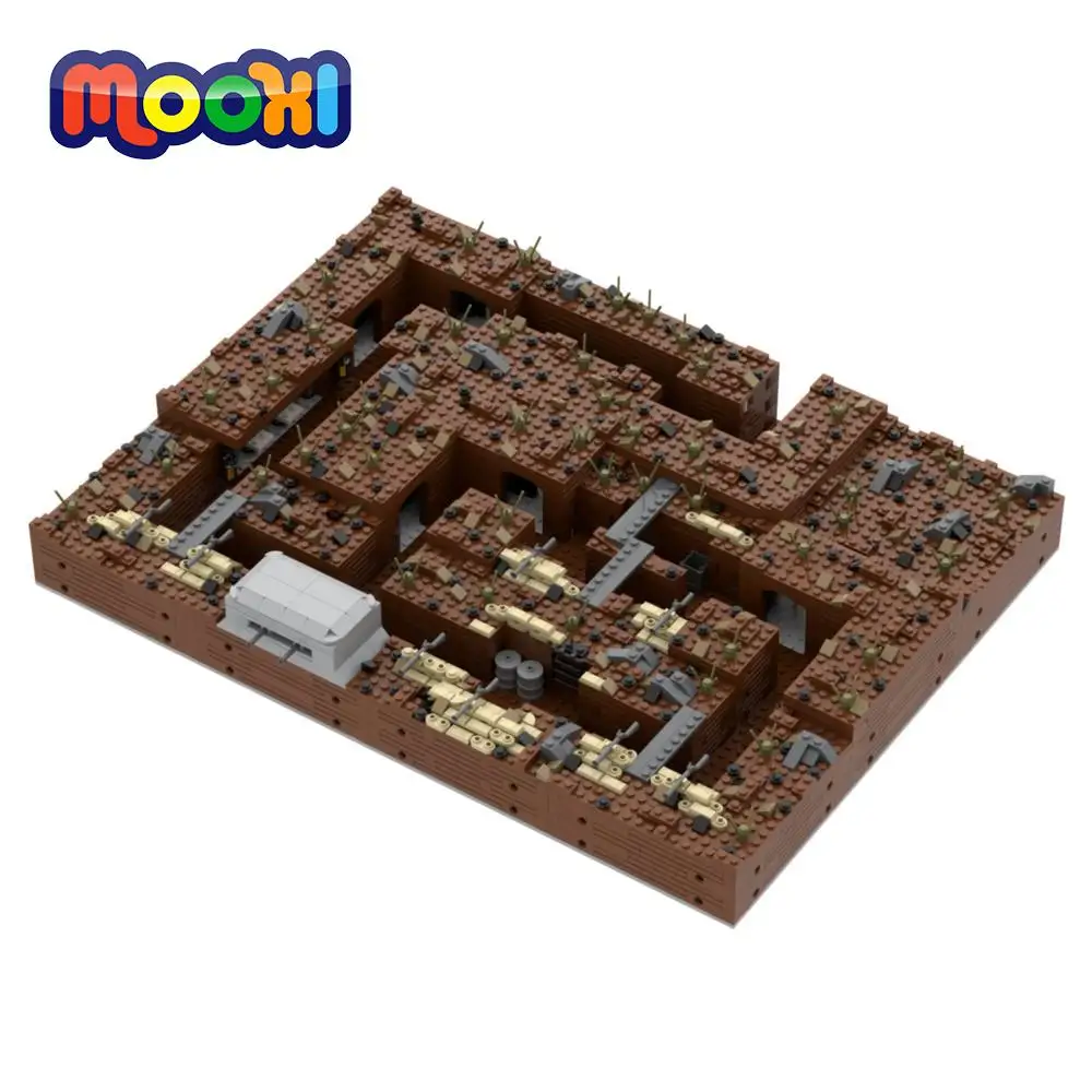 Военный тренчкот MOOXI, модель кубики MOC WW2, фигурки героев поля боя, крепость, руины Германии, оружие, пистолет, блоки, детские игрушки для мальчиков, подарок