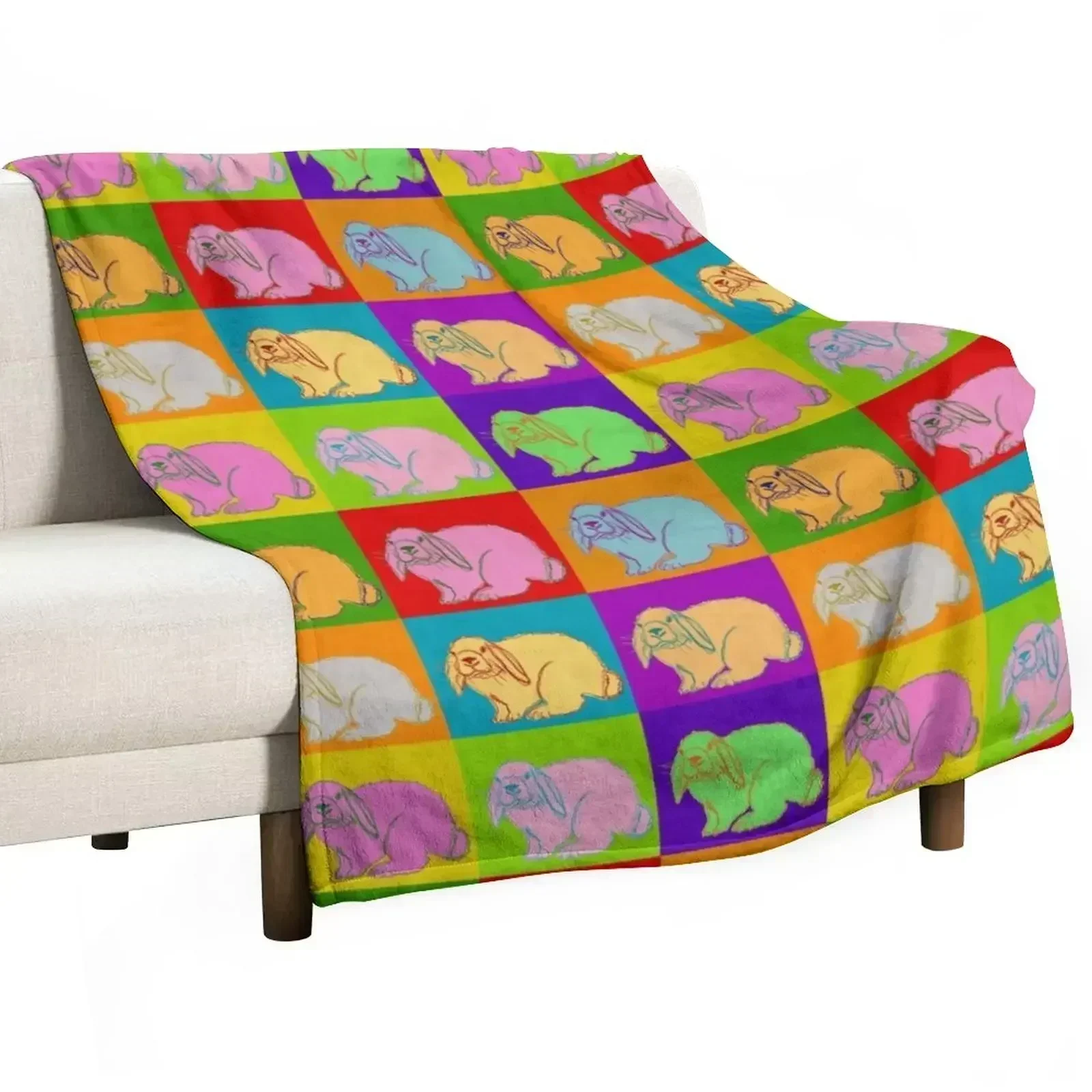Lop Rabbit, Popart, Holland Lop, Mini Lop, French Lop, Retro, 70s, Original Art, Cute Bunny, 4H, Rabbits, Farm Ani Throw Blanket