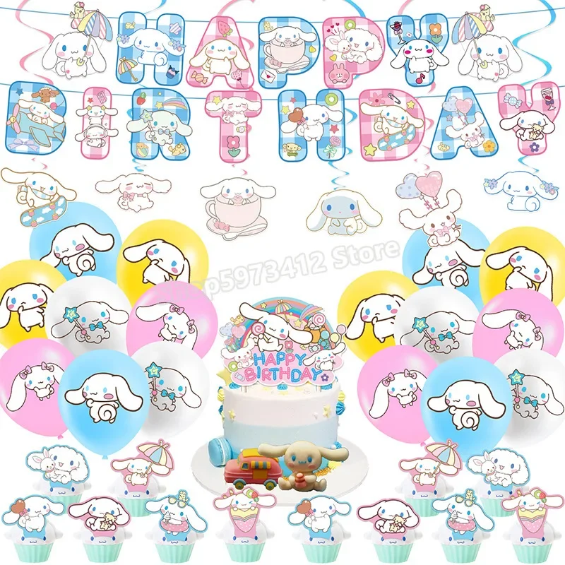 Фото Декор для дня рождения Cinnamoroll, для детей, для душа, для мальчиков, аксессуары, кружка, скатерть, номер, шар, торт, Топпер, фон №3
