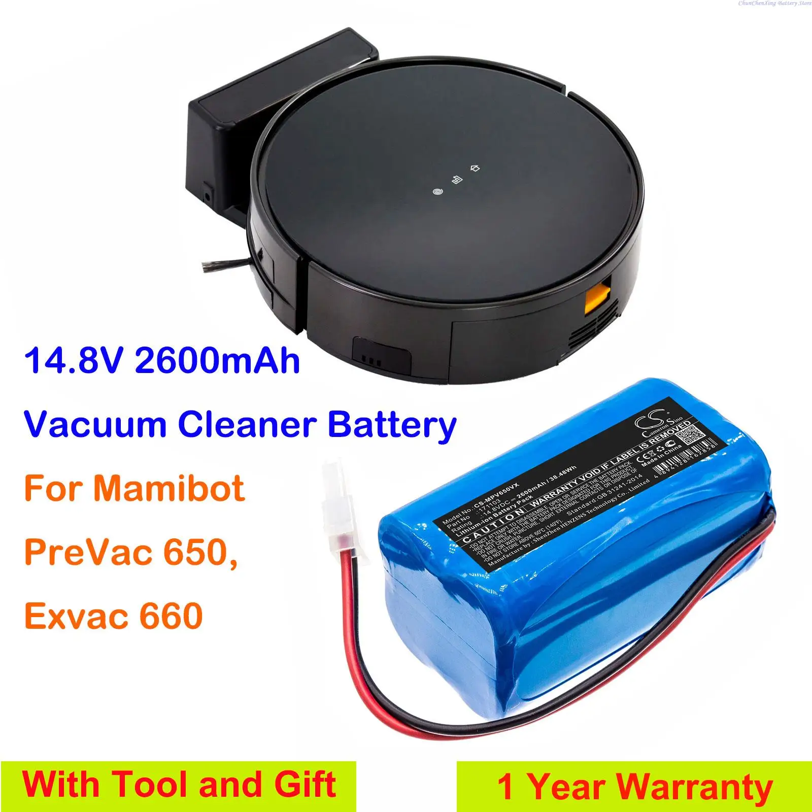 Аккумулятор для пылесоса емкостью 2600 мАч 171103 для Mamibot PreVac 650, Exvac 660 + инструмент и подарки