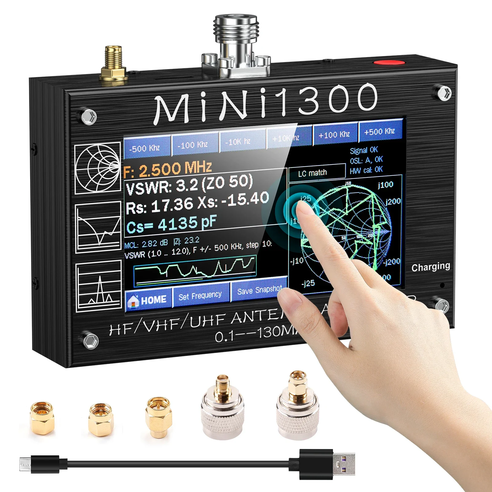 2024 обновленный анализатор антенны Mini1300 0,1 МГц ~ 1300 МГц с комплектами калибровки SMA, Векторный анализатор сети, мультитестер