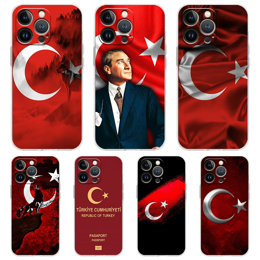 Soft TPU Transparent Phone Case Cover for iPhone 16 15 14 13 12 11 Pro Max 16E 8 7 Plus XS Max Shockproof Shell Turkey Passport