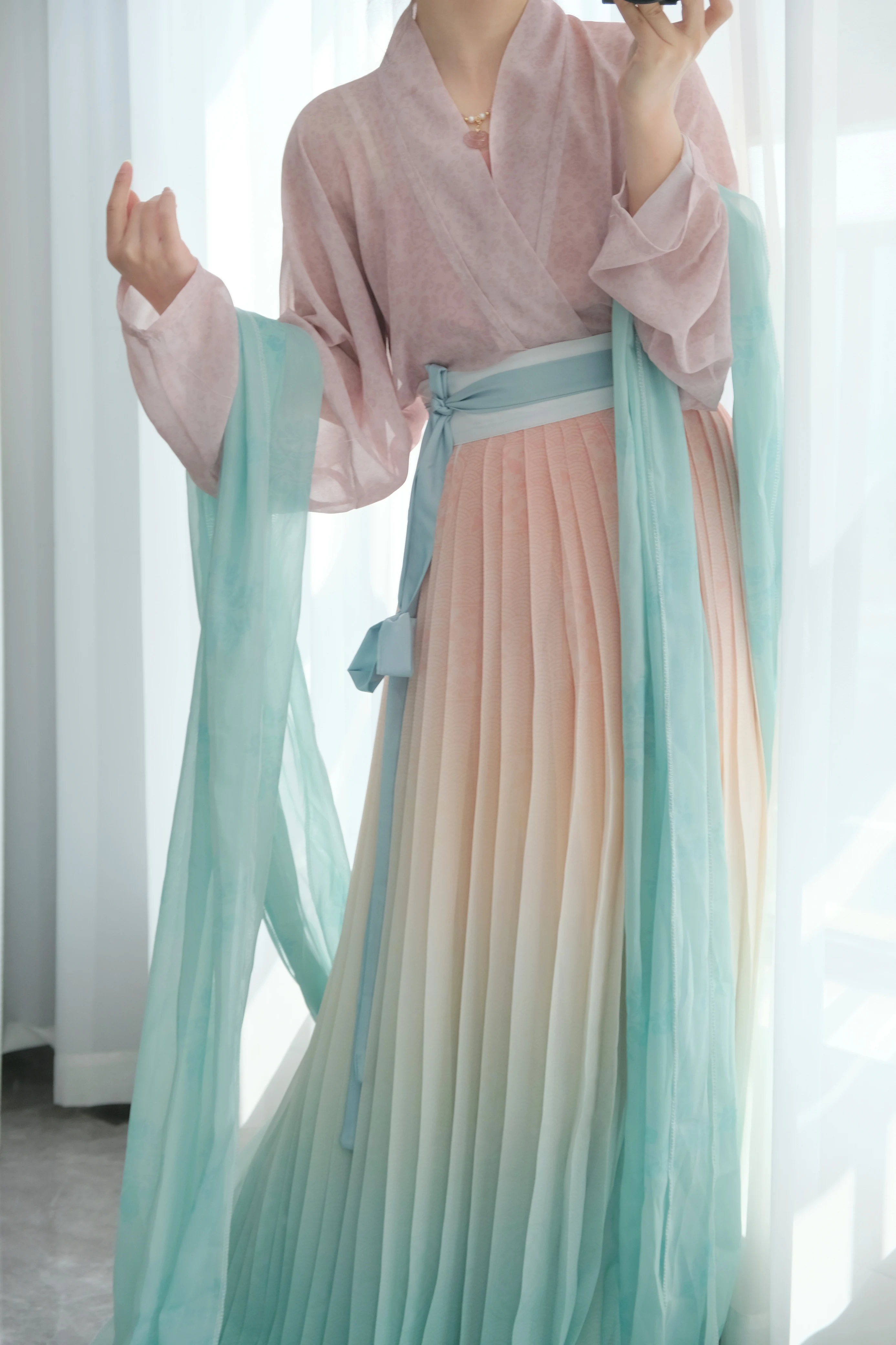Фото Yingchunjian оригинальные женские рукава для летательного аппарата Hanfu Song с цельной плиссированной юбкой Hanfu весна/лето новый стиль №4