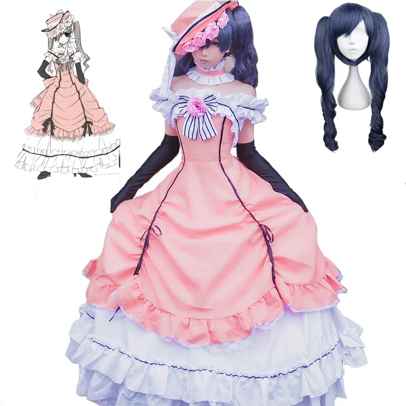 Аниме Черный дворецкий Kuroshitsuji Ciel Phantomhive кружевное платье без рукавов с вырезом горничной, униформа, наряд, костюмы принцессы для косплея O