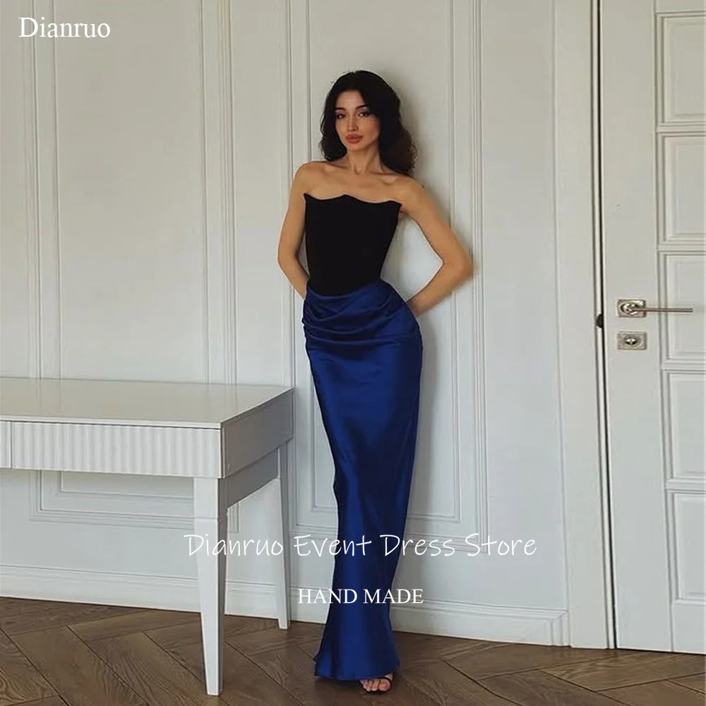 Dianruo Вечерние платья без бретелек с рюшами и рюшами, длинные атласные облегающие платья для выпускного вечера, плиссированные свадебные платья по индивидуальному заказу