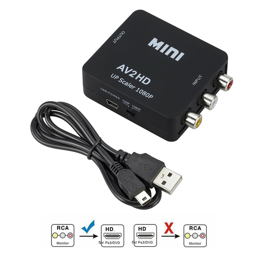 Конвертер AV-HDMI-совместимый с RCA-адаптером, композитный преобразователь AV/CVSB L/R для ПК, проектора HDTV, NTSC, PAL