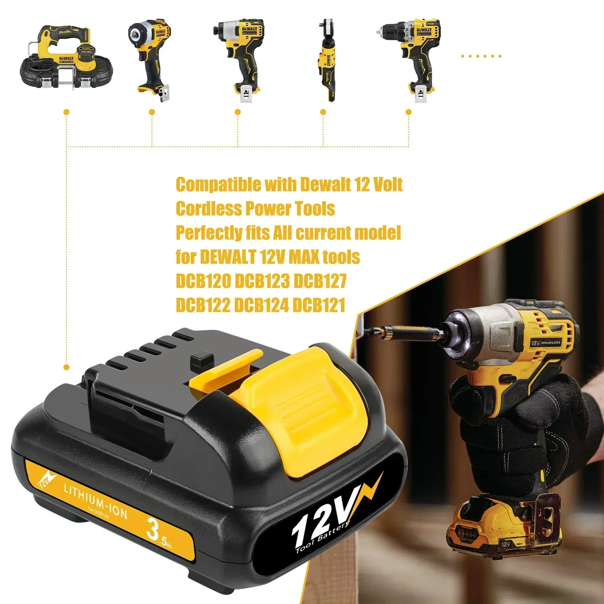 Фото SU 12 В аккумулятор для Dewalt DCB120 3500 мАч аккумуляторная батарея DCB127 DCB121 DCB119 DCR020-GB DCF815D2 аккумулятор для электроинструмента Dew №4