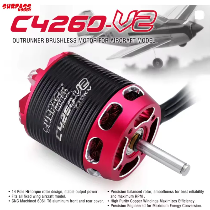 Фото Surpass Hobby C4250 C4240 C4260 V2 Бесщеточный двигатель Outrunner 2-6S с бесщеточным ESC 60A 80A для модели самолета на радиоуправлении №3