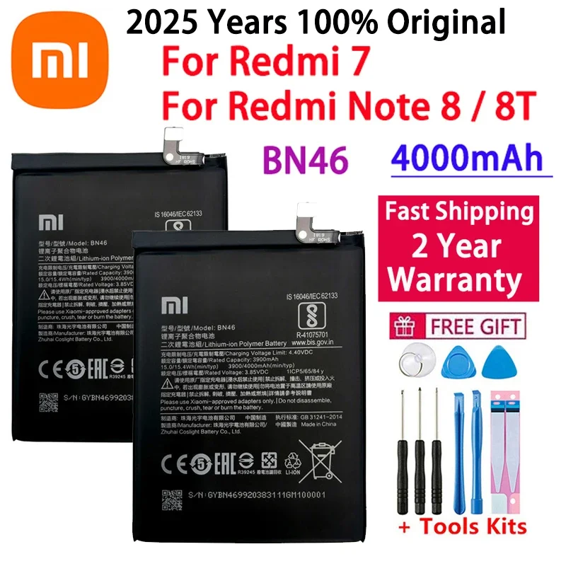 Быстрая доставка, оригинальный сменный аккумулятор BN46 для Xiaomi Redmi Note 8 Note 8T 8 Redmi 7 Redmi7, оригинальный аккумулятор для телефона 4000 мАч