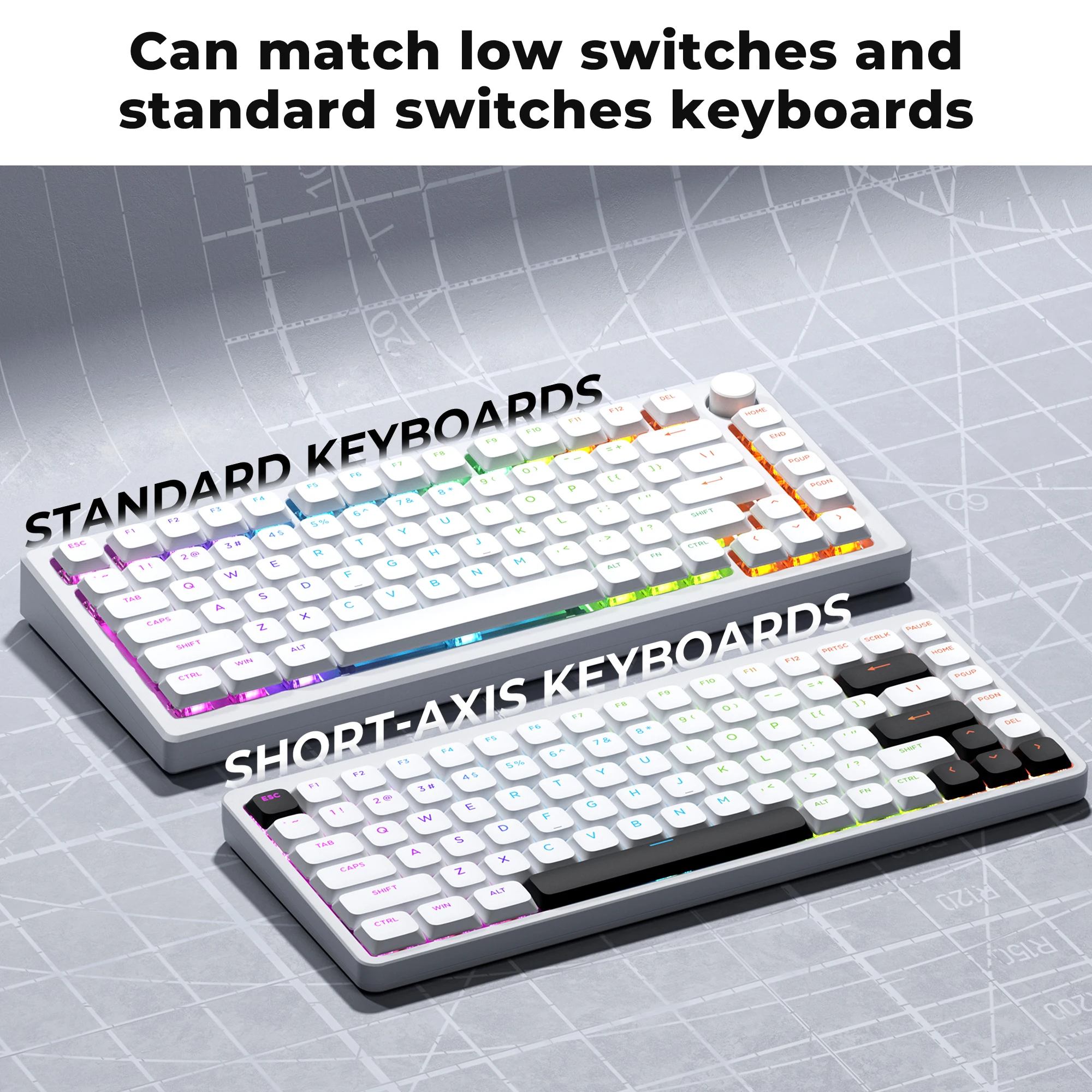 Фото Низкопрофильные колпачки для клавиш XVX BOW Shine Through Skyline R2 Double-Shot PBT, совместимые с ASIN, США, черный/белый, 127-клавиш №5