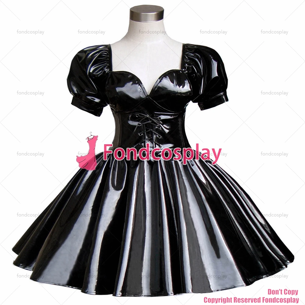 Фото Сексуальная одежда для взрослых с крестом fondcosplay, женская короткая Готическая Лолита, черная тяжелая одежда из ПВХ, костюм для CD/TV[G290] №3