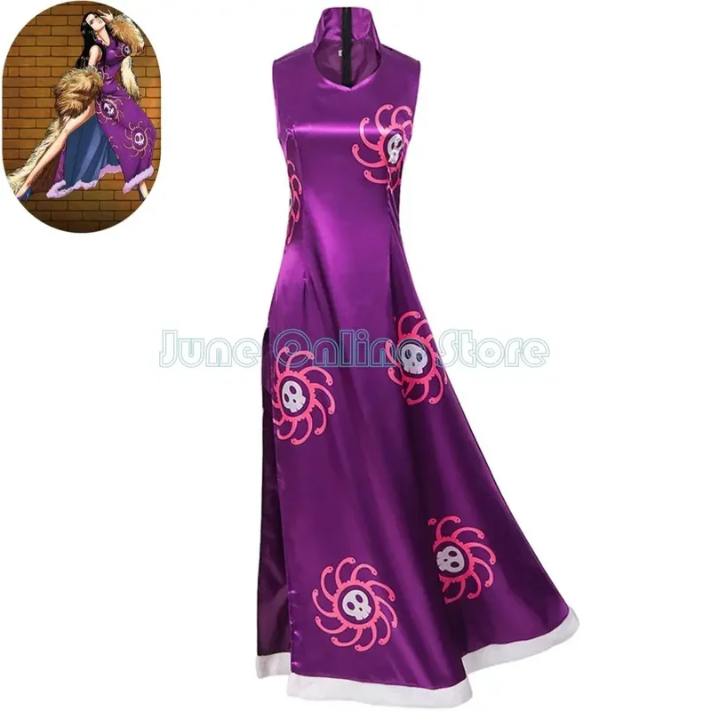 FC6Аниме Боа Хэнкок Косплей Костюм pour femme, Warlords of The Sea, Purple Printing Chapel-Pao Fur s, Sexy Carnival Hallo@FC8!