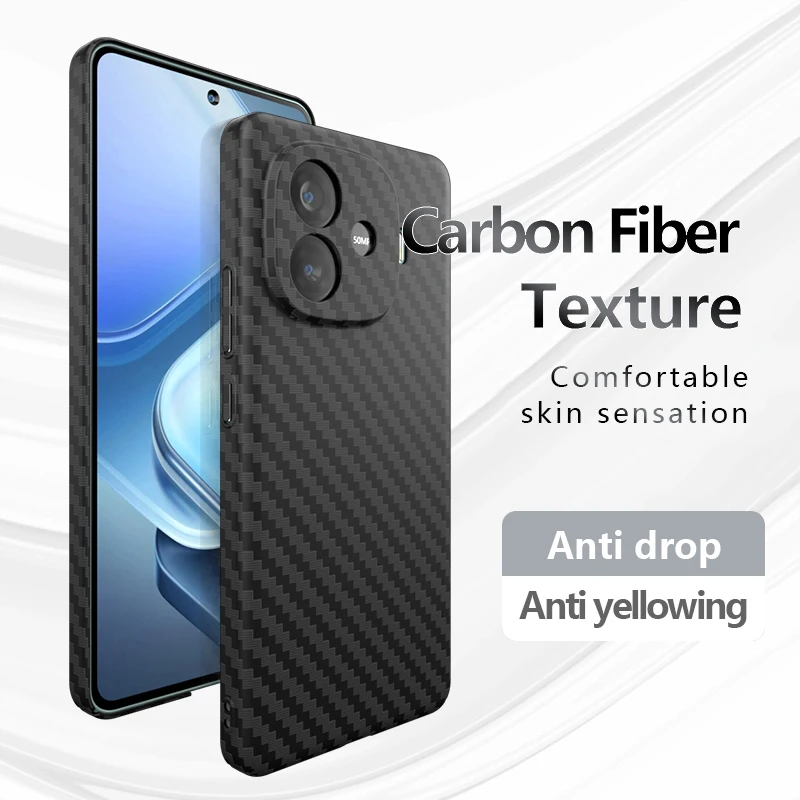 Чехол для Vivo iQOO Z9 Turbo, ультратонкий чехол из углеродного волокна в полоску с текстурой, матовый жесткий чехол для iQOO Z9 Turbo