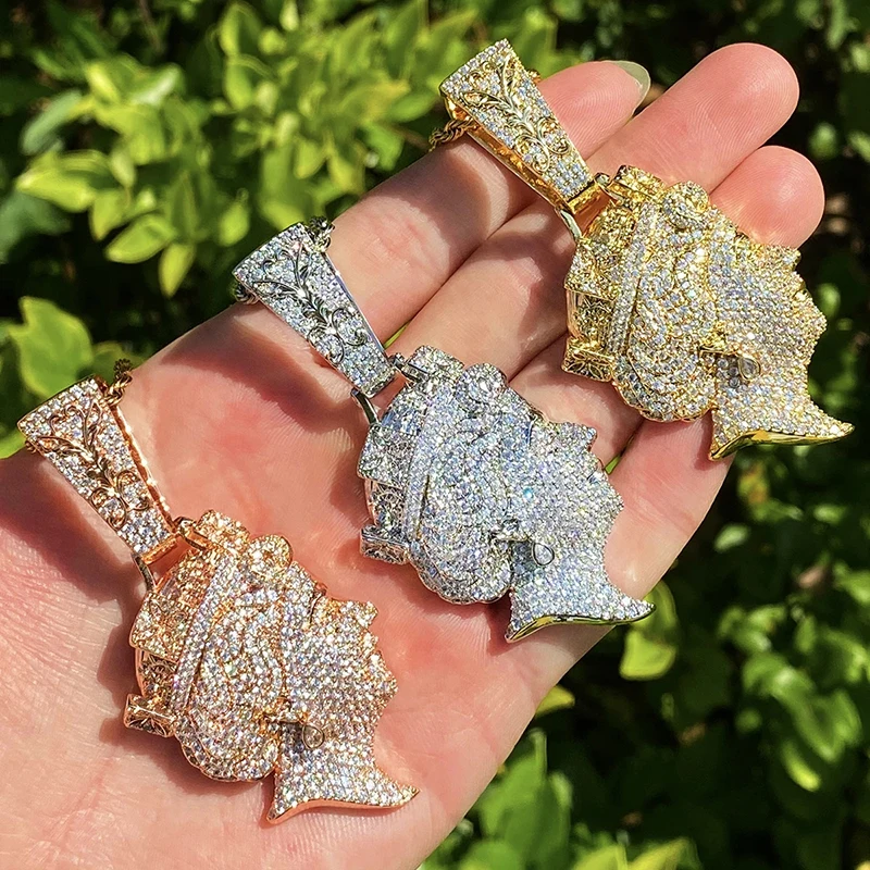 Хип-хоп 5A + кубический цирконий Bling Ice Out Королева Елизабет подвески ожерелье для мужчин рэпер ювелирные изделия розовое золото серебро цвет