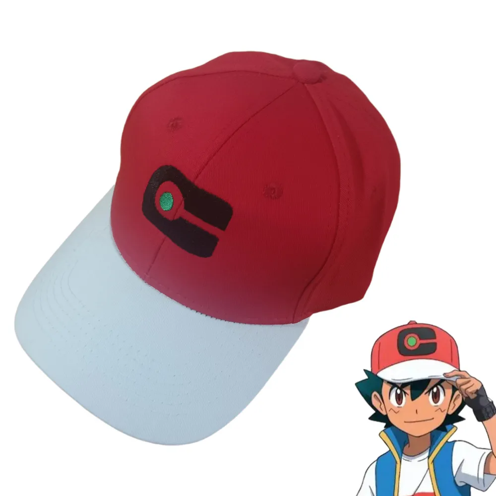 Pocketmonster Journeys Ash Ketchum Косплей Шляпа с вышивкой Красная Белая Бейсболка