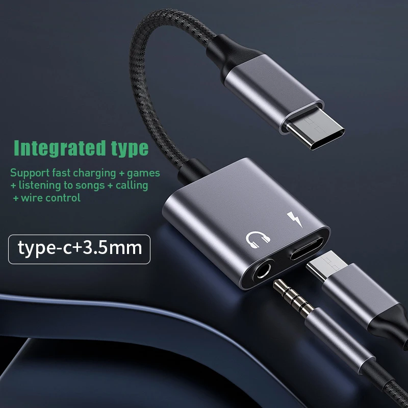 2 в 1, аудио-кабель для наушников, с USB Type-C на 3,5 гнезда