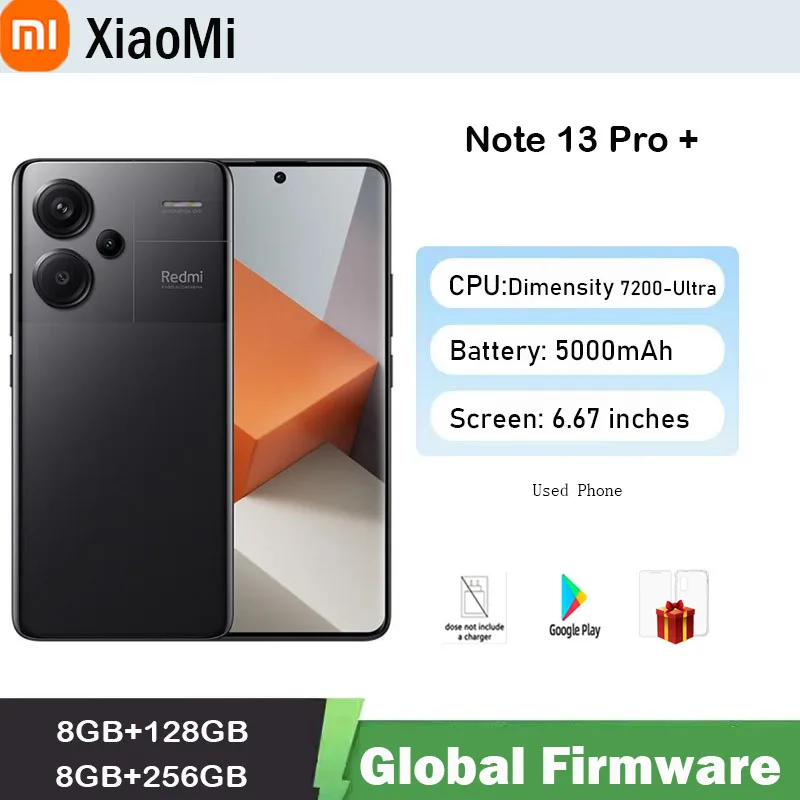 Смартфон Xiaomi Redmi Note 13 Pro+ 5G, 120 Гц, Изогнутый Дисплей 1.5K, Камера 200 МП, Быстрая Зарядка, Б/у, С MIUI 14