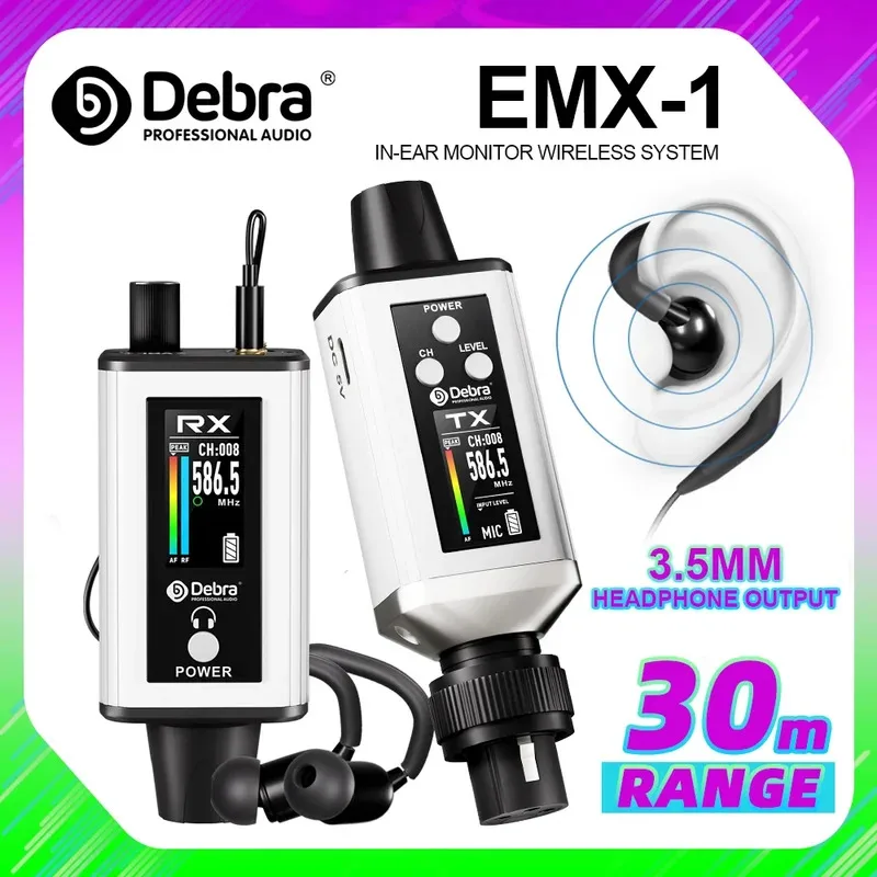 Debra Audio UHF IEM EMX-1 Беспроводная система мониторинга Портативная перезаряжаемая с 16 регулируемыми частотами на экране