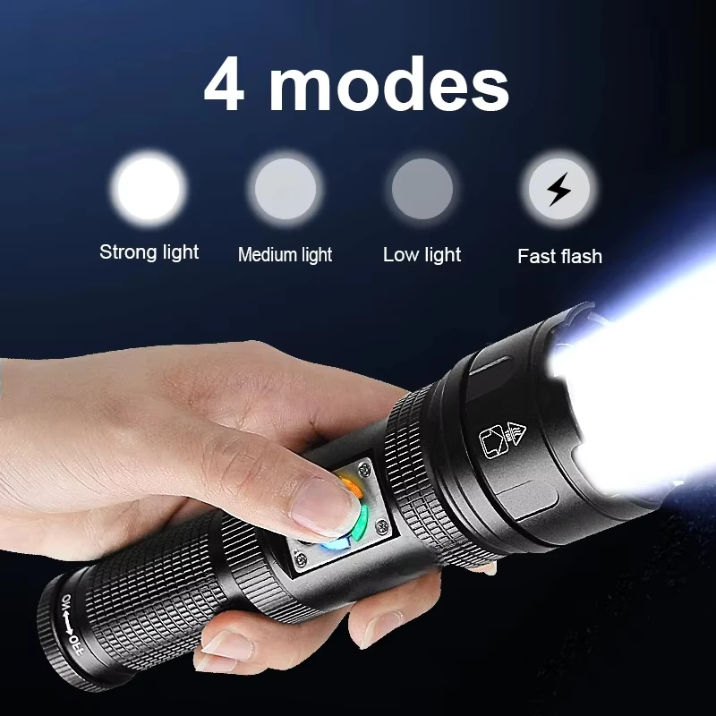 Фото Мощный многофункциональный фонарик XHP190LED с лампой COB, уличный фонарь для охоты и кемпинга, перезаряжаемый мощный фонарик для рыбалки №2