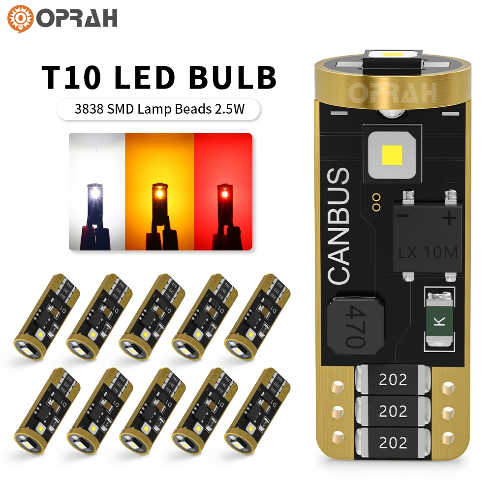 2 шт., суперъяркие автомобильные лампы T10 W5W WY5W 3838