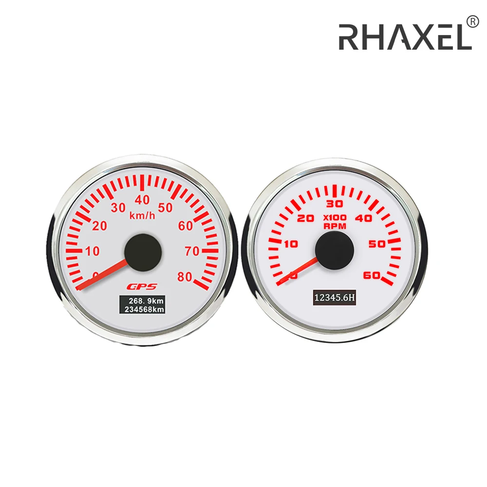 Фото Комплект датчиков RHAXEL 52 мм (2 дюйма) 80 км/ч GPS спидометр одометр тахометр 6000 об/мин 12 В 24 В с подсветкой универсальный для грузовика фургона №5
