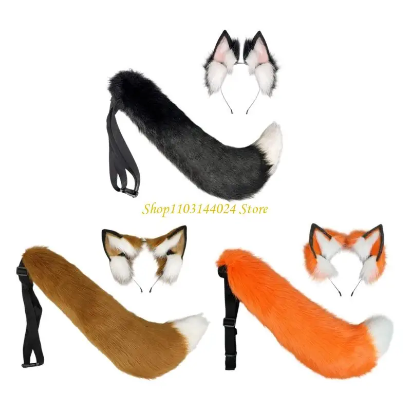 N5KE Multi -Size Foxes уши повязки и хвостовые наряд Хэллоуина, семейная мягкая одежда, мягкая одежда