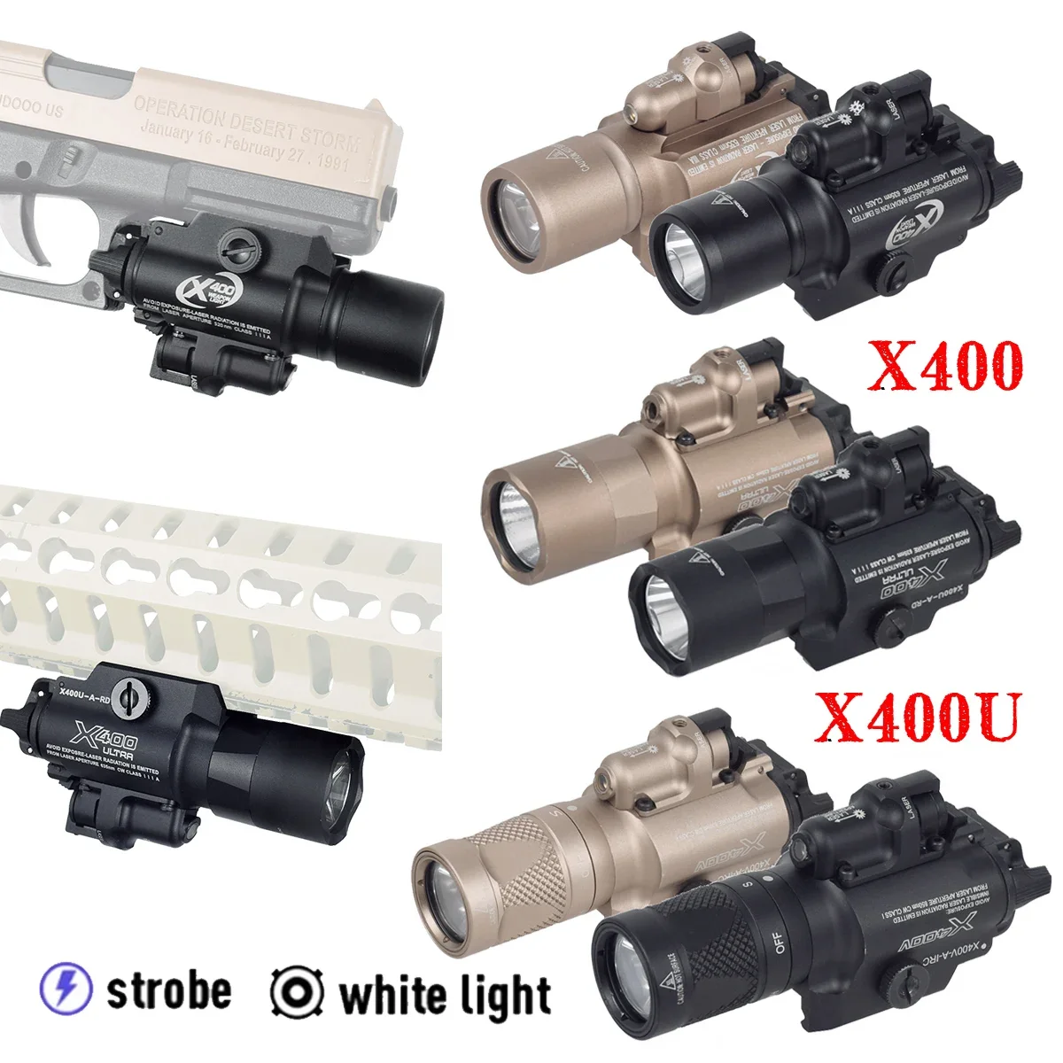 Тактический фонарик Surefire LED X300 Ultra Weapons, винтовка, ИК-свет X400 X400V X400U Ultra Red Green Laser G17 G19 Scout, 20 мм, рельс