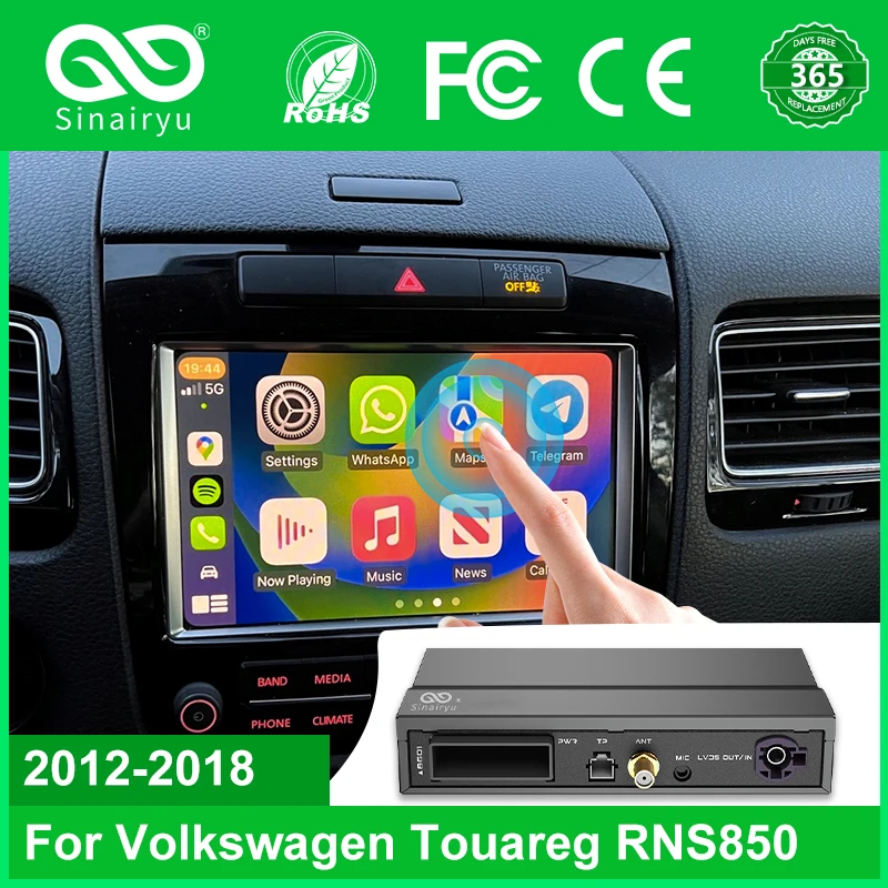 Беспроводной смарт-модуль CarPlay AndroidAuto для Volkswagen Touareg RNS850 2012-2018, поддержка зеркального отображения микрофона OEM
