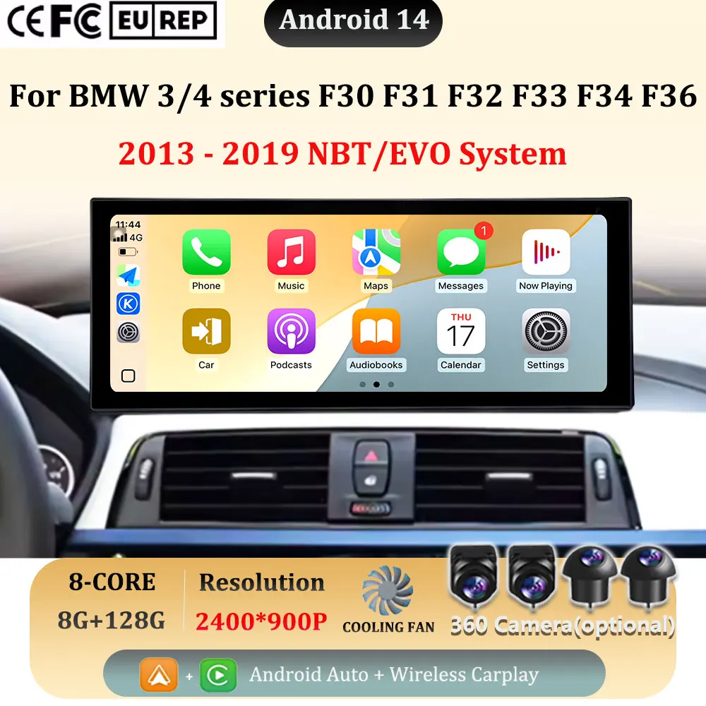 Carplay для BMW 3/4 серии F30 F31 F32 F33 F34 F36 2013-2019 NBT/EVO SystemAndroid 15 GPS Автомобильный видеомультимедийный плеер WiFi BT