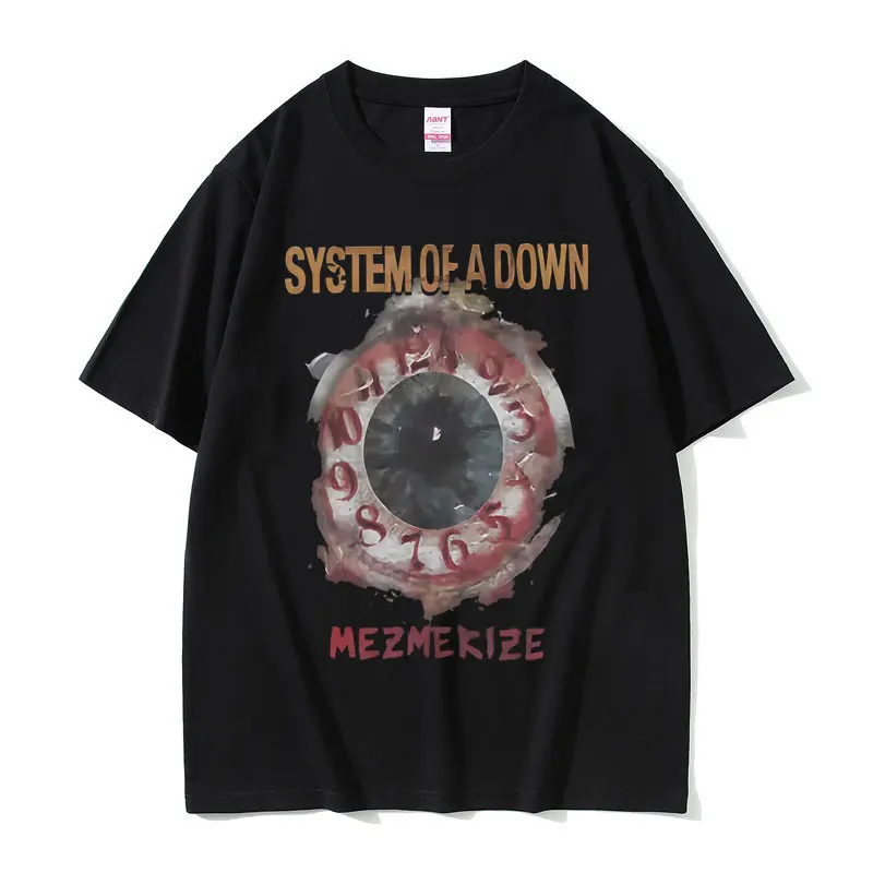 Фото Футболки с рисунком System of A Down Mezmerize Album для мужчин и женщин, футболка большого размера в готическом стиле, мужские альтернативные металлические футболки 90-х годов №2