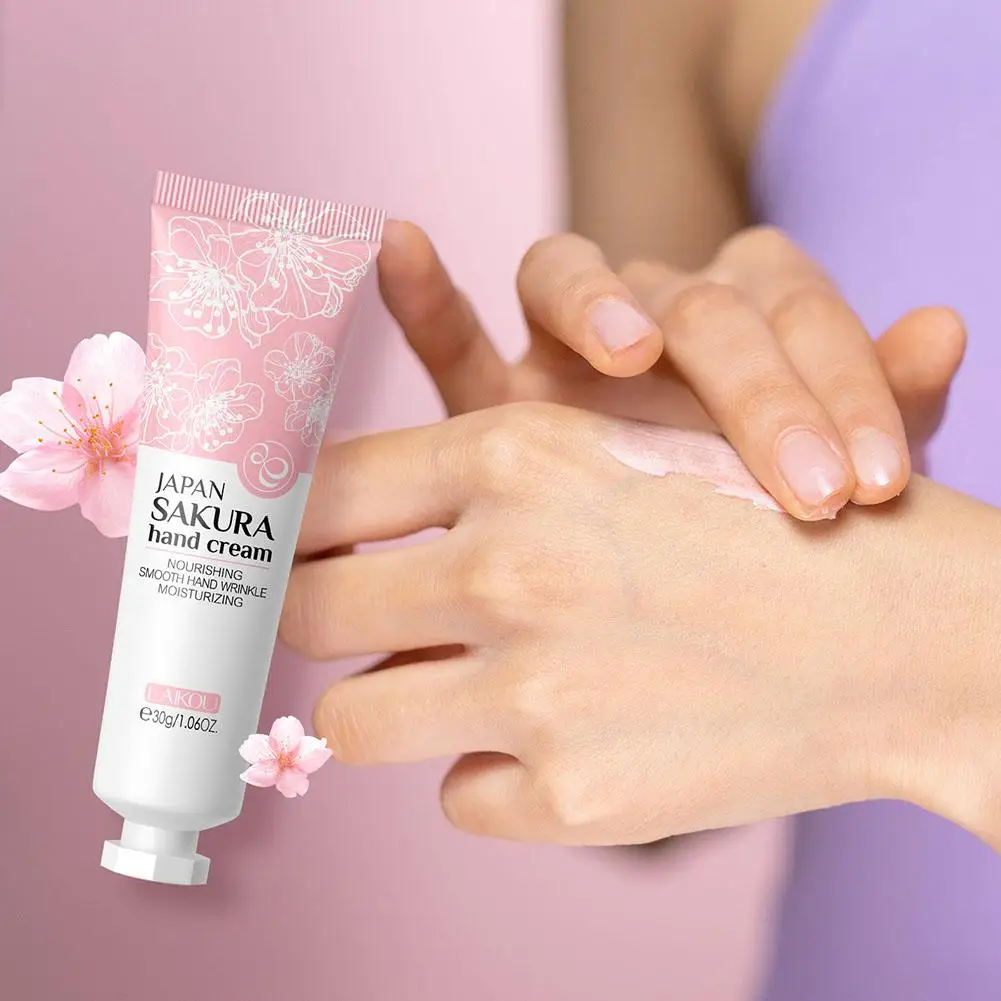 Фото Laikou 4-цветный крем для рук Sakura, увлажняющий крем против растрескивания, уход за кожей, смягчающий питательный крем для рук, нежный восстанавливающий кожу, Wint M2a5 №4