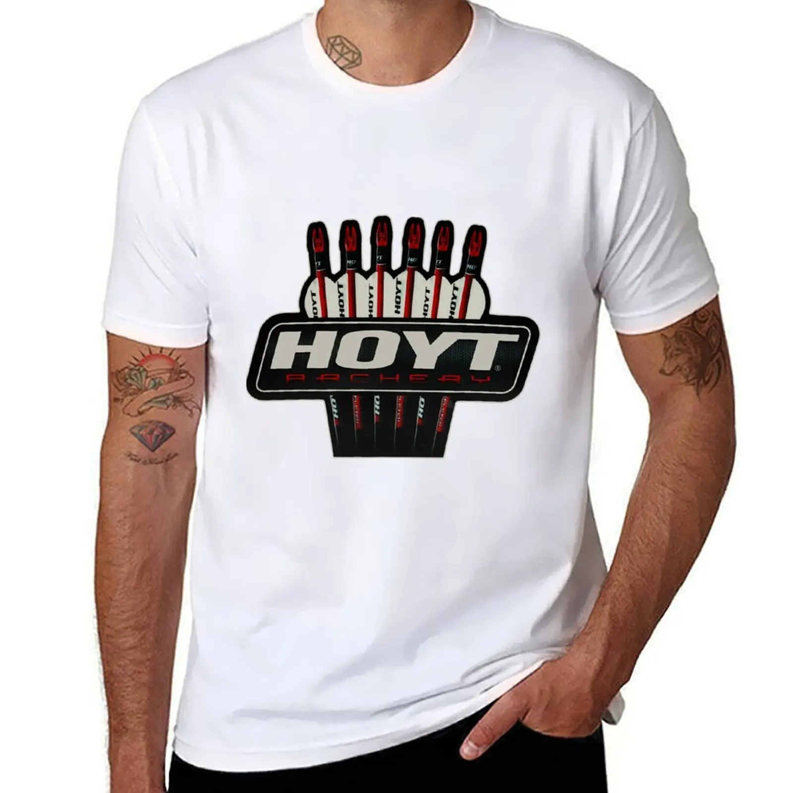 Футболка с логотипом Hoyt Archery, футболки для мужчин, белая мужская футболка, футболка из плотного хлопка