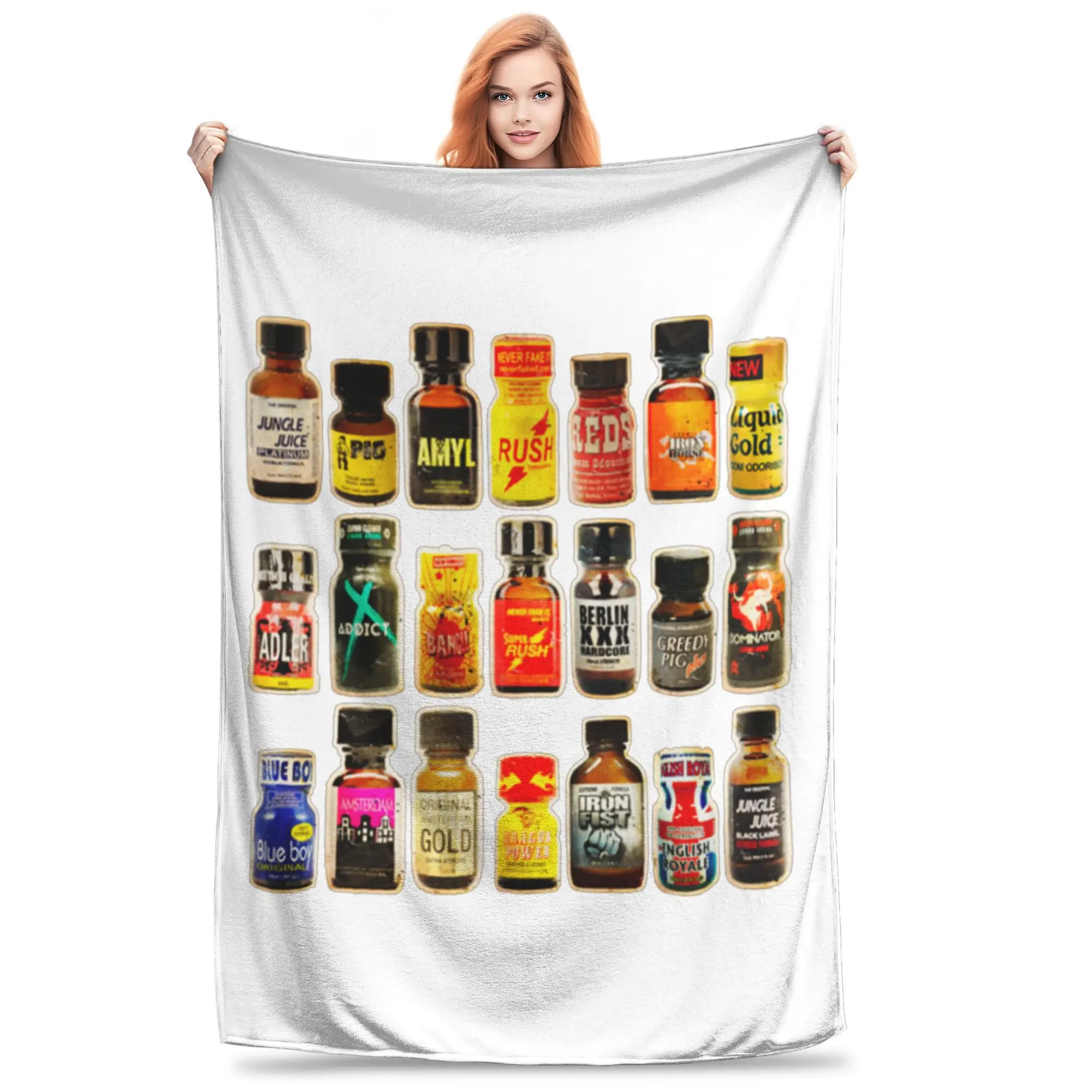 Фланелевое одеяло Poppers Bottles Gay Rush Jungle Juice Amyl Inhaler Теплые плюшевые одеяла Мягкое покрывало для кровати Домашний пикник