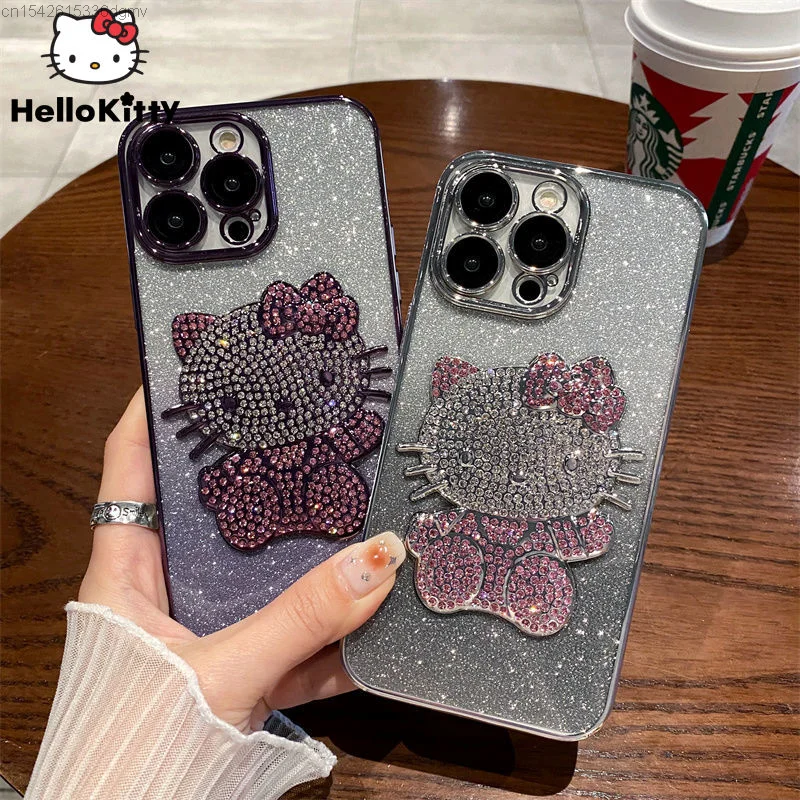 Sanrio Hello Kitty Новый Модный Блестящий чехол для Iphone 14 Plus Y2k Kawaii Мультфильм защитный чехол для Iphone 11 12 13 Pro Max