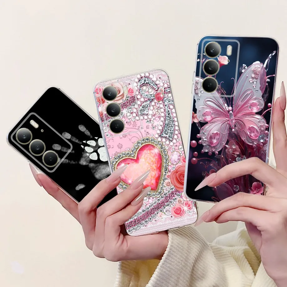 Фото Чехол для телефона Realme C75 6,72 дюйма RealmeC75 C 75, задняя крышка, девчачий модный чехол с цветком и бабочкой, мягкий прозрачный чехол из ТПУ №5