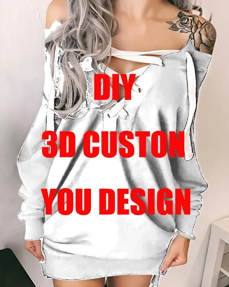 DIY индивидуальный дизайн DIY 3D печатный пуловер с открытыми плечами и глубоким v-образным вырезом на шнуровке с длинными рукавами Прямая доставка