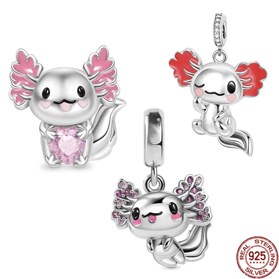 Горячая Распродажа оригинальный 925 пробы Серебряный мексиканский Axolotl охватывает сердце драгоценный камень подвеска шарм Бусина Подходит Для браслета Pandora DIY ювелирные изделия